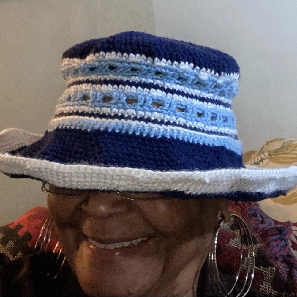 lively wide brimmed crocheted hat